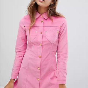 Lazy Oaf Pink Velvet Button-Up Dress